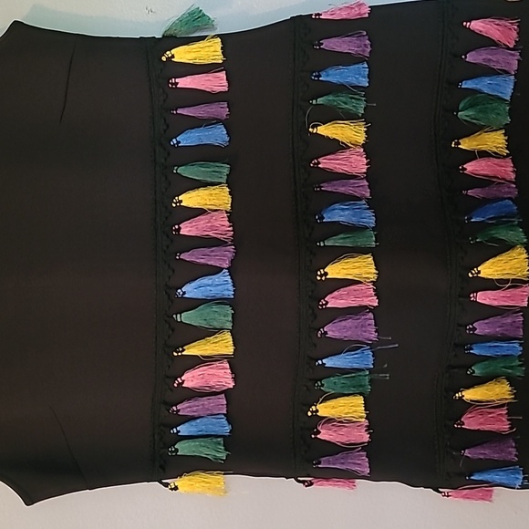 New York & Company Black Sleeveless Pullover Stretch Dress Colorful Tassels M - Picture 4 of 13